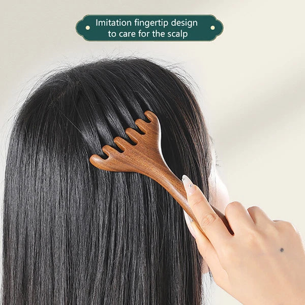 1PC Natural Golden Sandalwood Five-Claw Scalp Massager Gua Sha Tool Scratcher