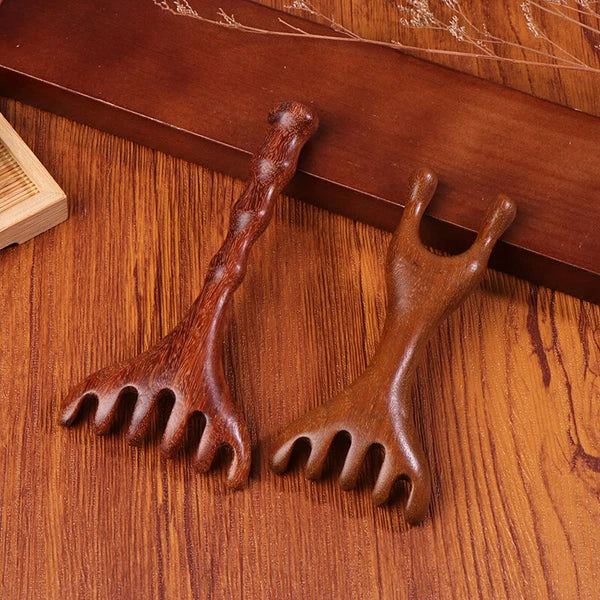 1PC Natural Golden Sandalwood Five-Claw Scalp Massager Gua Sha Tool Scratcher