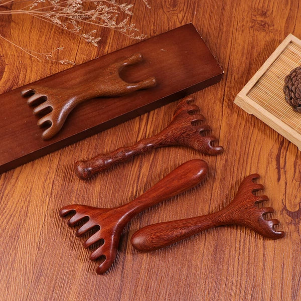 1PC Natural Golden Sandalwood Five-Claw Scalp Massager Gua Sha Tool Scratcher