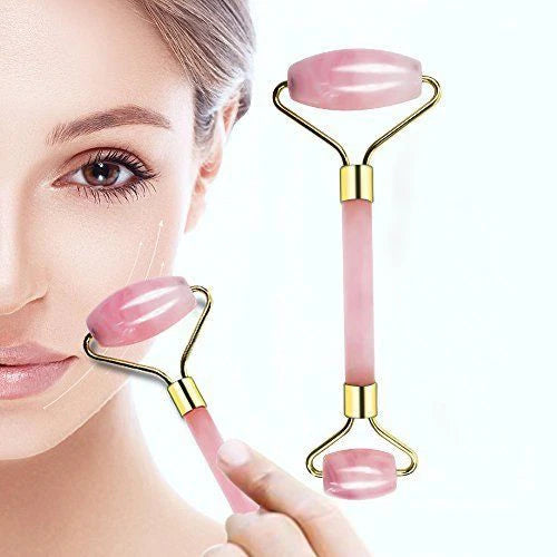 Rose Quartz Crystal GuaSha Facial Roller+Body Gua Sha Board Massager Tool Set